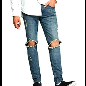 Original Use Slim-fit Tapered Jeans Distressed Broken Knee Jeans 30W/32L
